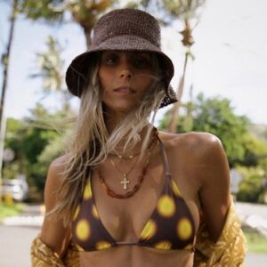 New Wyeth Tali 100% Raffia Straw Chocolate Bucket Hat One Size NWT